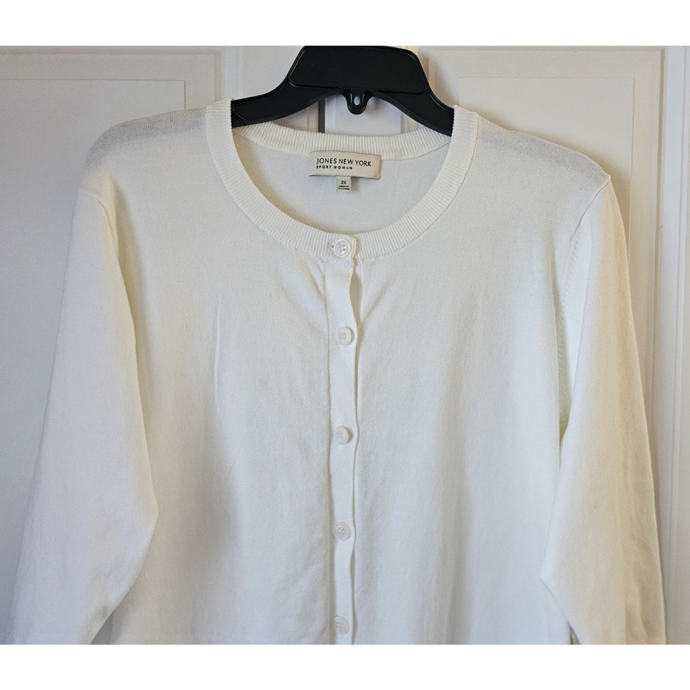 NWT Jones New York White Cardigan Cotton/Nylon 2 Pocket Cardigan Sweater $84 2XL - Picture 3 of 8
